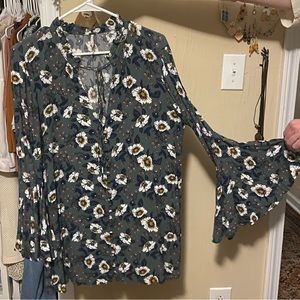 Free People Green Floral Blouse